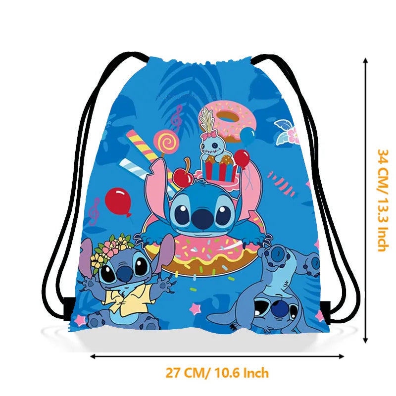 🎒💙 Disney Stitch Fabric Drawstring Bag – Cute Cartoon Design 🎁🌺