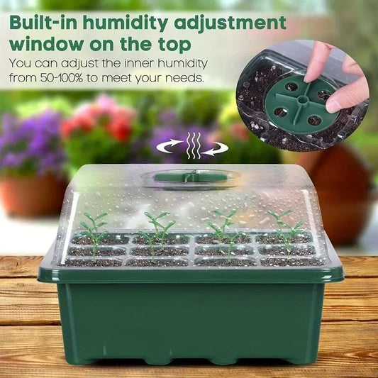 12 Holes Seed Starter Tray Green Plant Kit And Base Mini Greenhouse Germination Kit For Seeds Growing Starting Seedling Tray