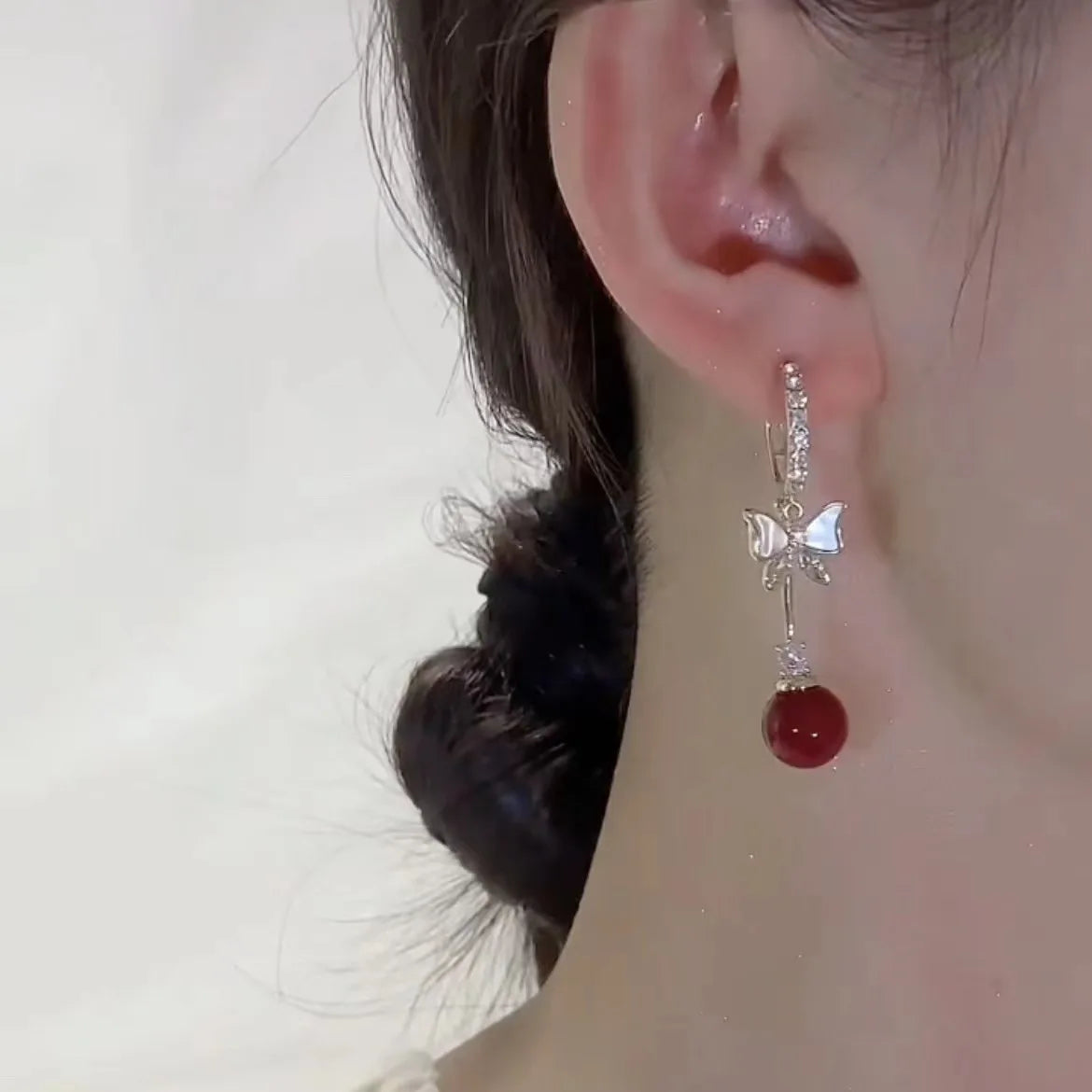 🔥💎 BUTTERFLY DROP EARRINGS - RED ZIRCON GLAM! 💎🔥
