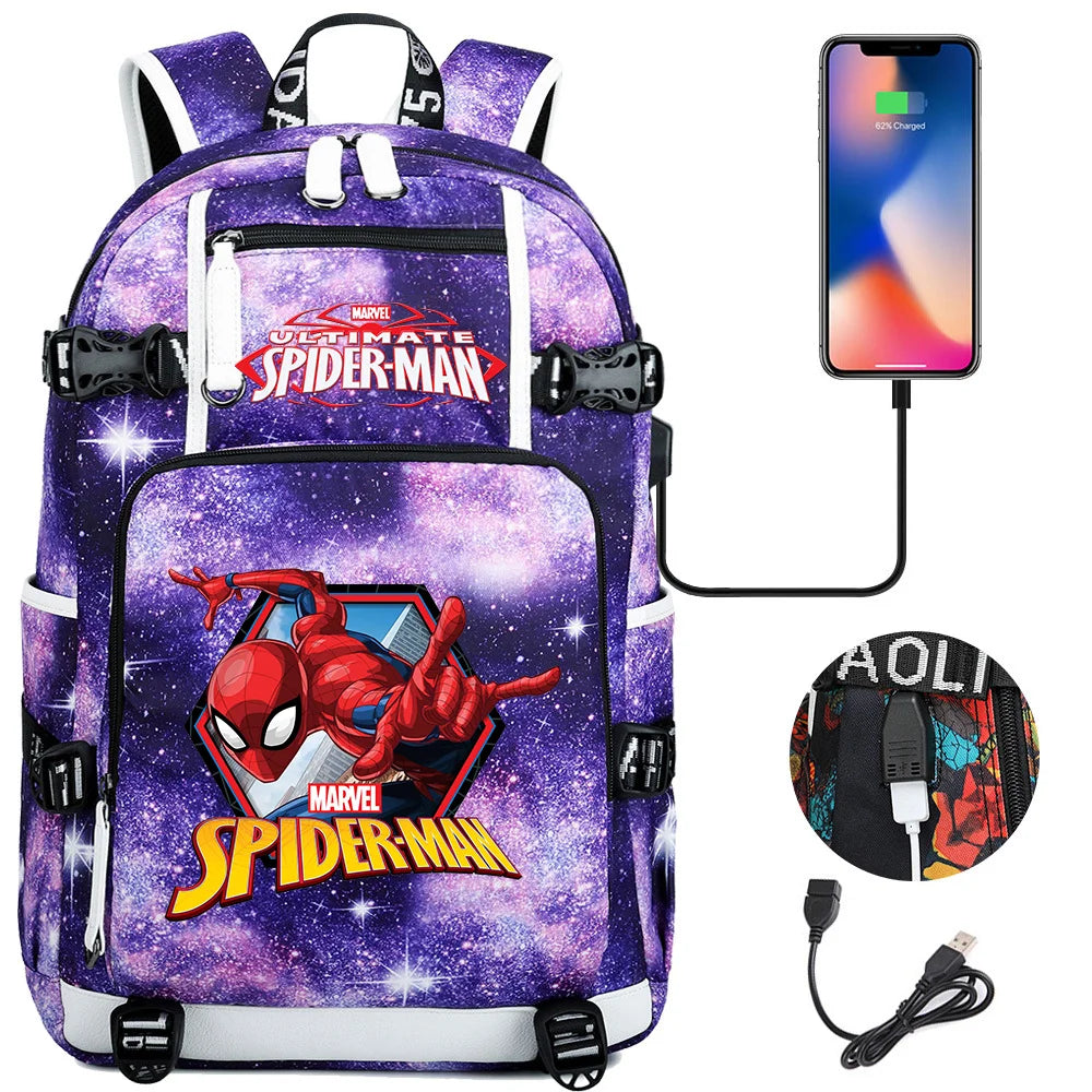 🕷️🎒 Spider-Man Superhero Backpack – Waterproof Multi-Use Bag with USB Charging! 🔌💥