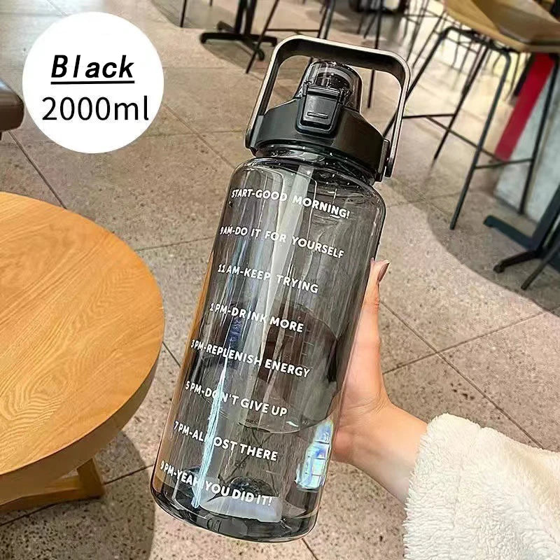 🚰💪 2L Sports Water Bottle – With Straw & Time Marker for Hydration! 🕒🏋️‍♀️