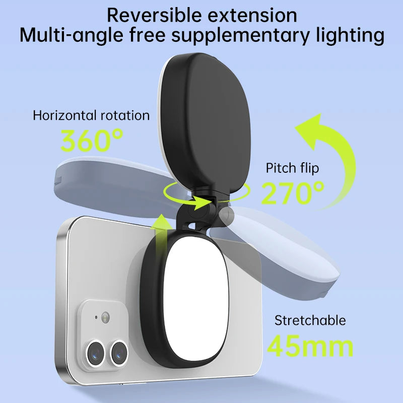 Magnetic multi-functional mobile phone selfie mirror mini fill light dual-colour adjustable reversible fill light bracket