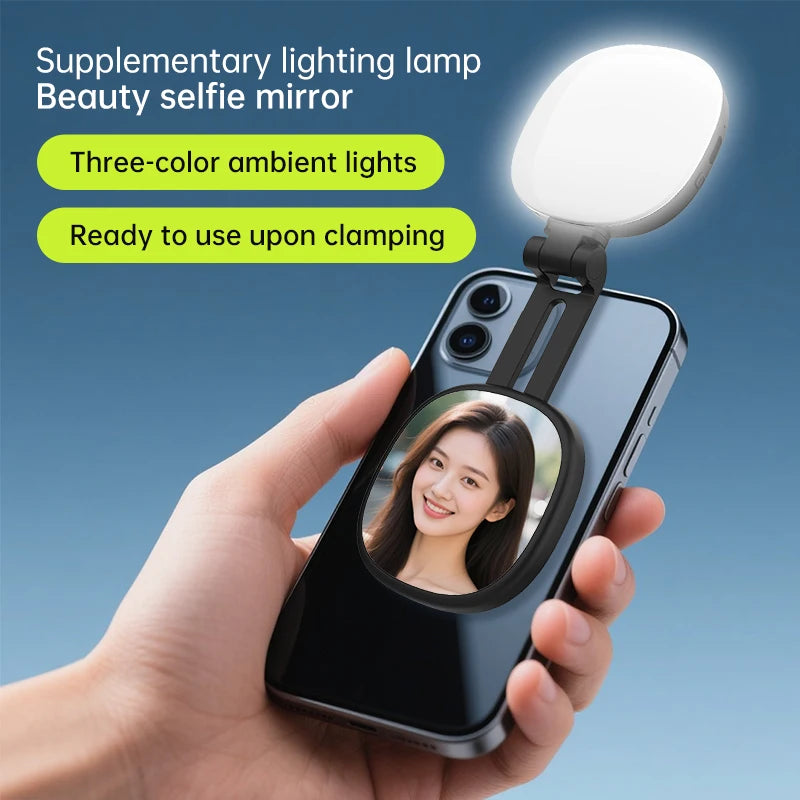 Magnetic multi-functional mobile phone selfie mirror mini fill light dual-colour adjustable reversible fill light bracket