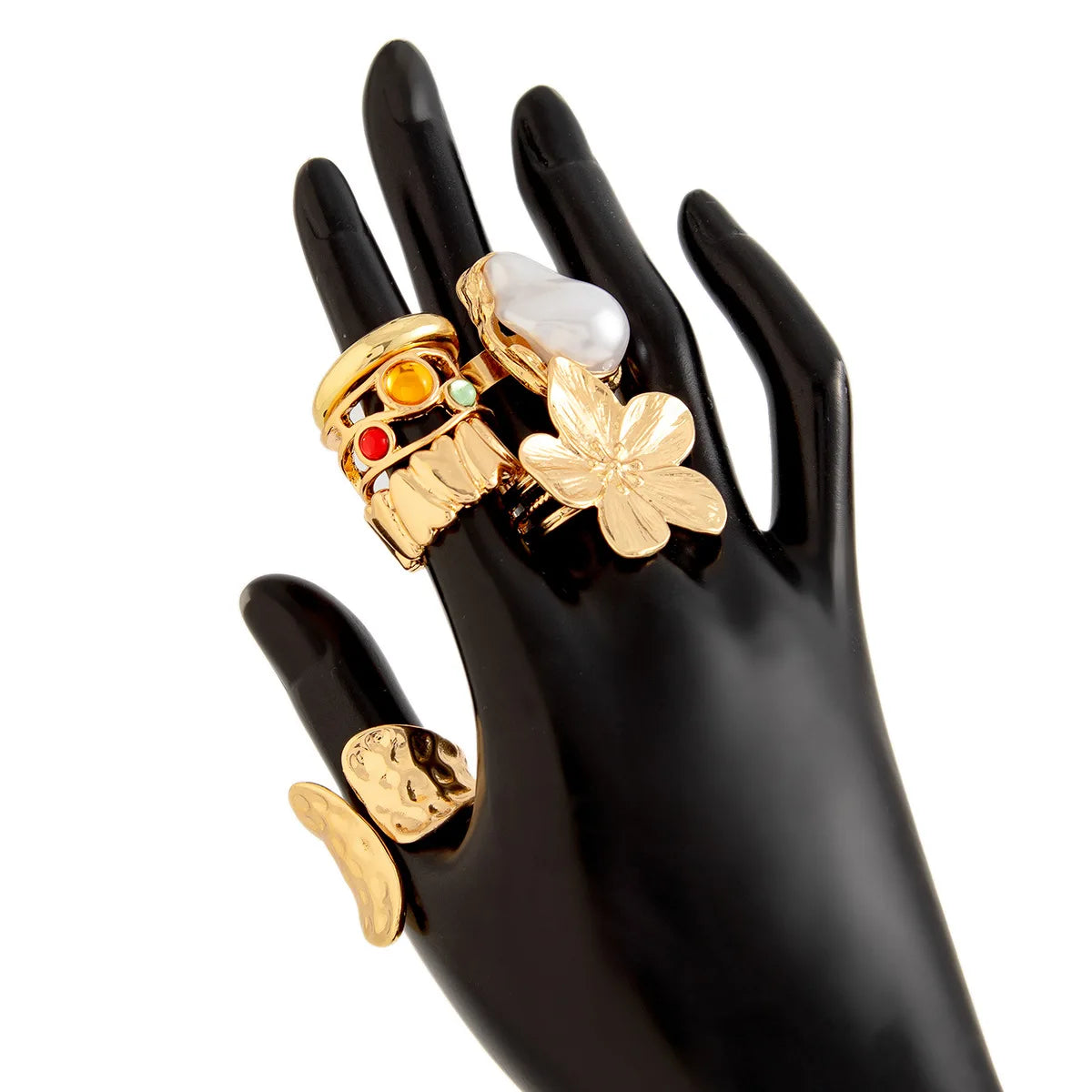 "Luxury 6Pcs Punk Ring Set ✨ – Open Metal Rings with Crystal & Pearl for Men & Women"