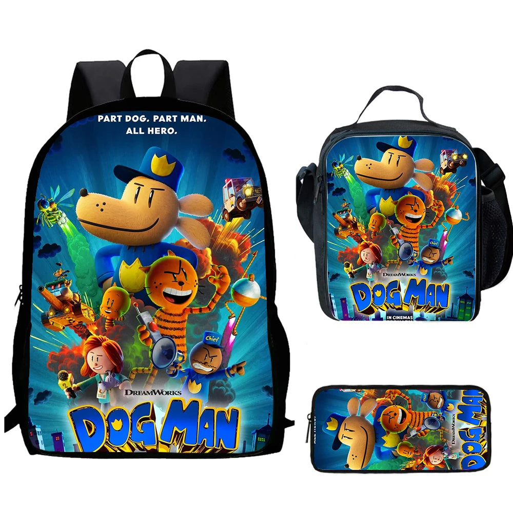 🎒🐶 Dogman School Bag Set – 3 Complete Pieces for Kids! 🎒✏️🍱