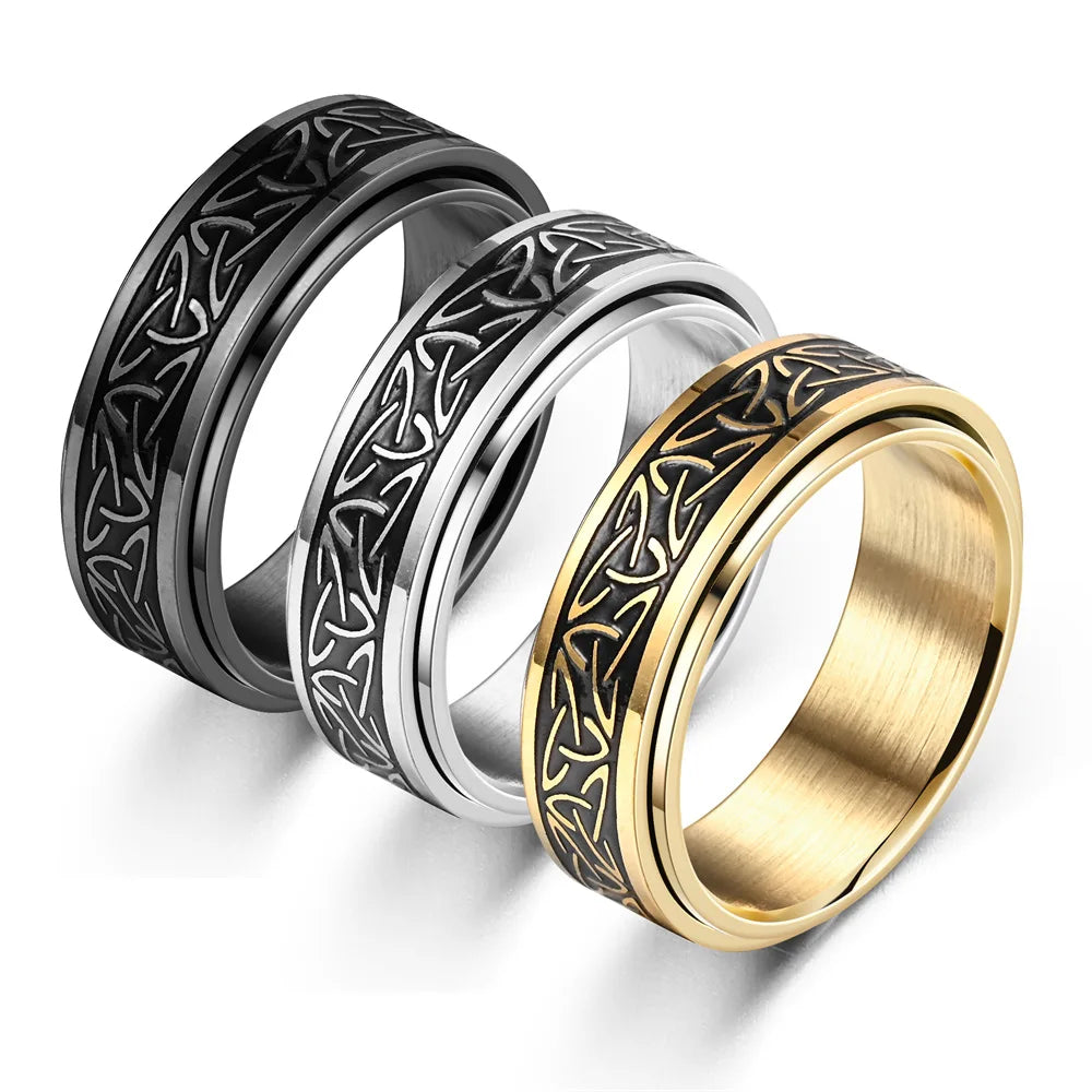 "Viking Rune Spinner Ring for Men ⚔️ – Celtic Knot Design, Anti-Stress Stainless Steel Band"