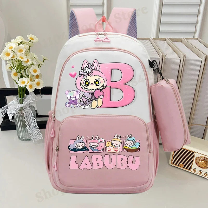 🎓 Large Anime School Backpack + Pencil Case 🖊️ | Cartoon A–Z Letter Design ✨