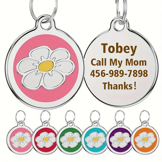 🌼 Personalized Daisy Pet ID Tag – Custom Name Pendant for Cats & Dogs 🐾