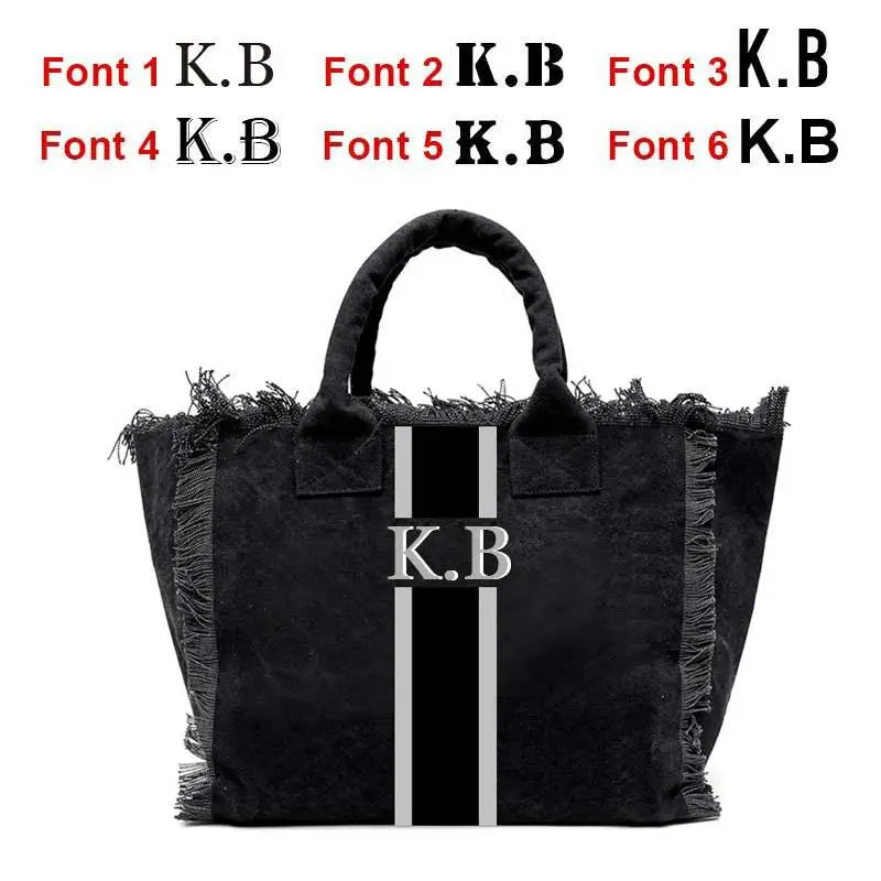 👜🌞 Summer American-Style Stripe Tote | Women’s Canvas Handbag with Tassel – Customizable Letters, Perfect for Beach & Wedding Gift