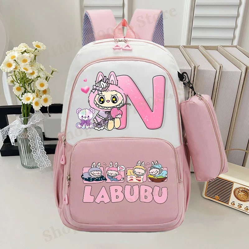 🎓 Large Anime School Backpack + Pencil Case 🖊️ | Cartoon A–Z Letter Design ✨