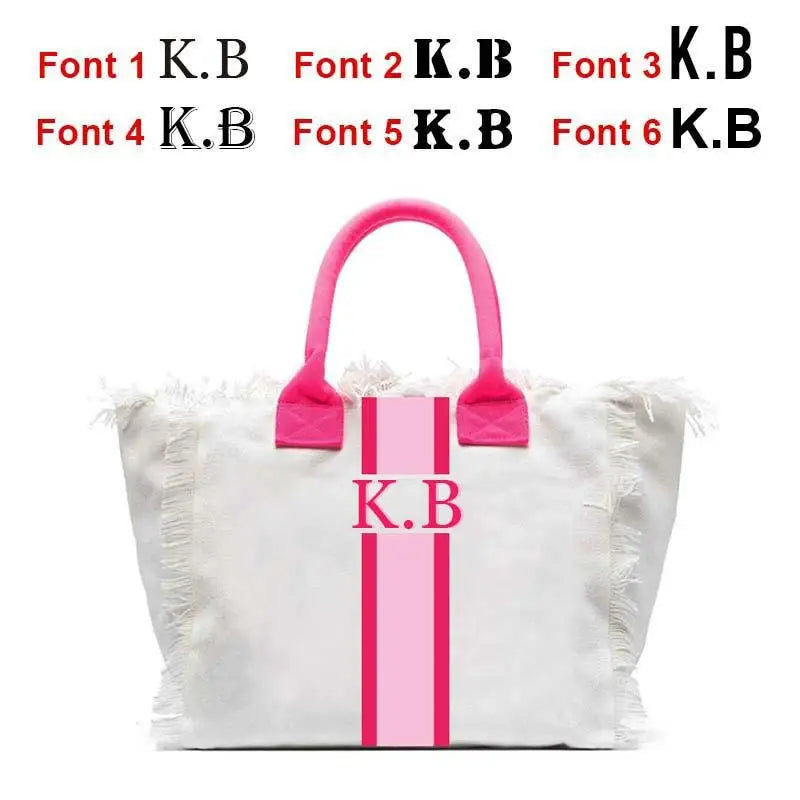 👜🌞 Summer American-Style Stripe Tote | Women’s Canvas Handbag with Tassel – Customizable Letters, Perfect for Beach & Wedding Gift