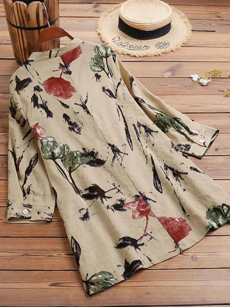 🍂 Bohemian Floral Top – Casual & Elegant | ZANZEA 3/4 Sleeve
