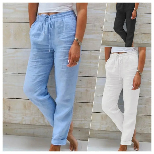 👖🌿 High-Waist Cotton Linen Pants – Comfy & Breezy for Summer!