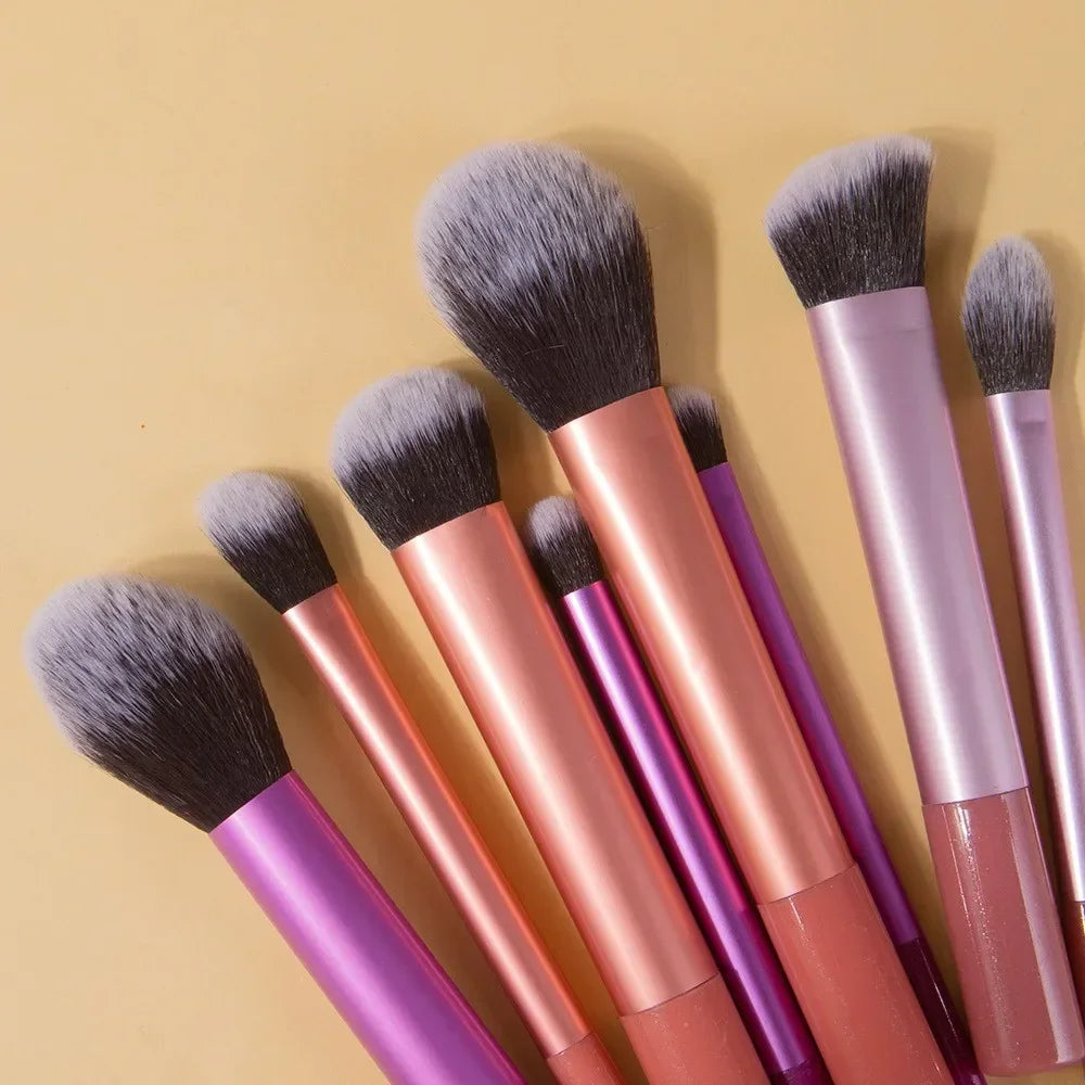 High-quality 8pcs/set Black Glossy Professional Makeup Brush Tool Kit Including Powder, Blush, Contouring, Eyeshadow, Highlighte