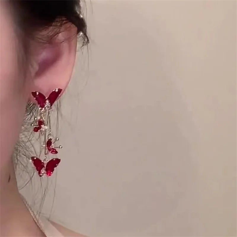 🔥💎 BUTTERFLY DROP EARRINGS - RED ZIRCON GLAM! 💎🔥