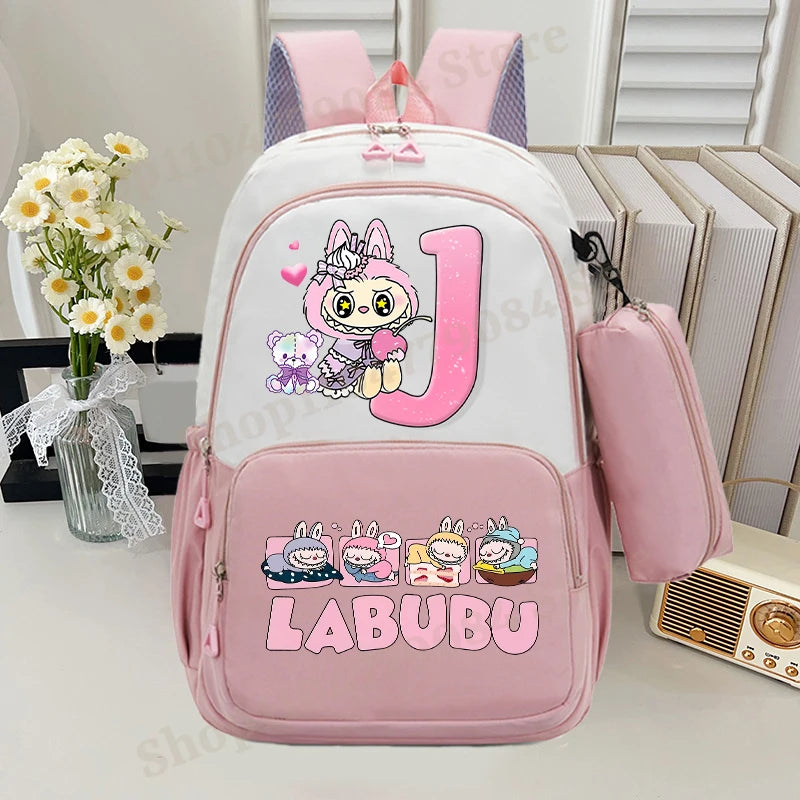 🎓 Large Anime School Backpack + Pencil Case 🖊️ | Cartoon A–Z Letter Design ✨