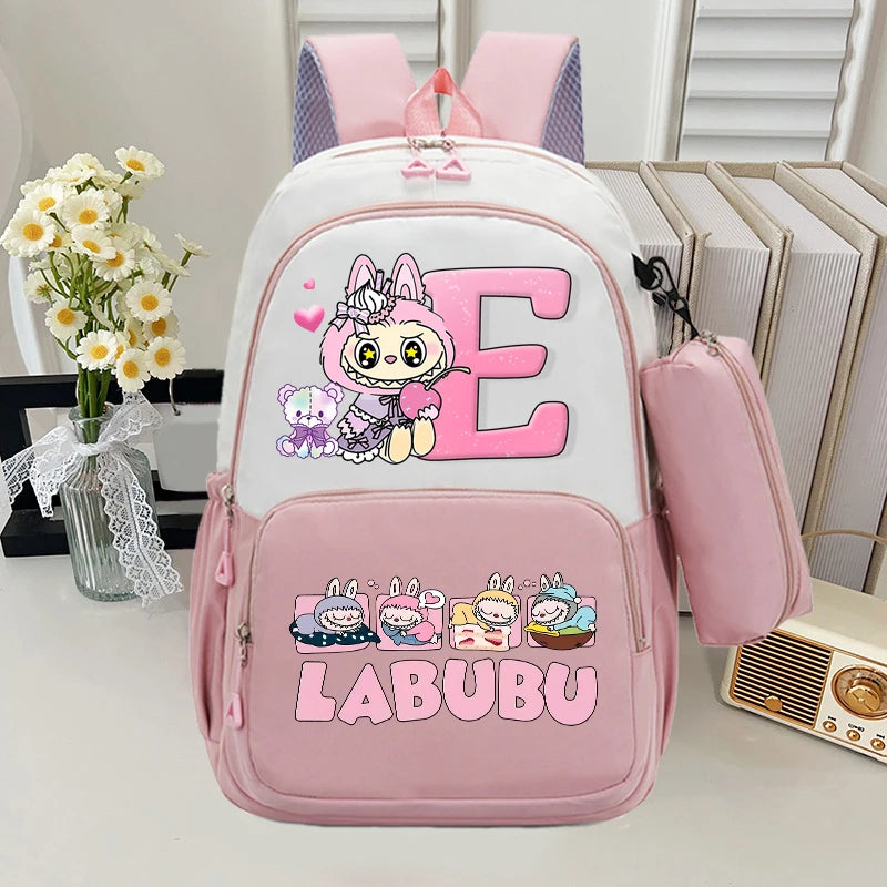 🎓 Large Anime School Backpack + Pencil Case 🖊️ | Cartoon A–Z Letter Design ✨