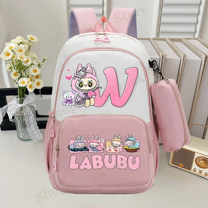 🎓 Large Anime School Backpack + Pencil Case 🖊️ | Cartoon A–Z Letter Design ✨