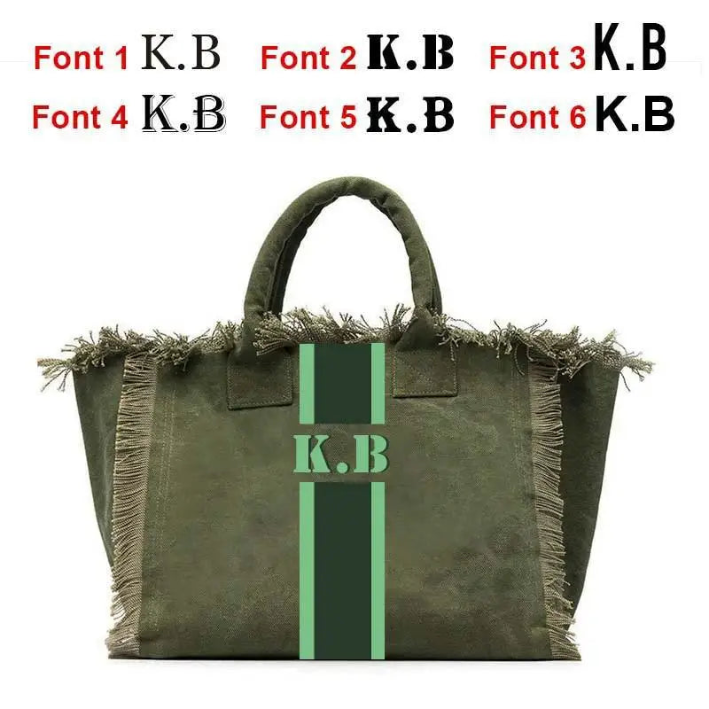 👜🌞 Summer American-Style Stripe Tote | Women’s Canvas Handbag with Tassel – Customizable Letters, Perfect for Beach & Wedding Gift