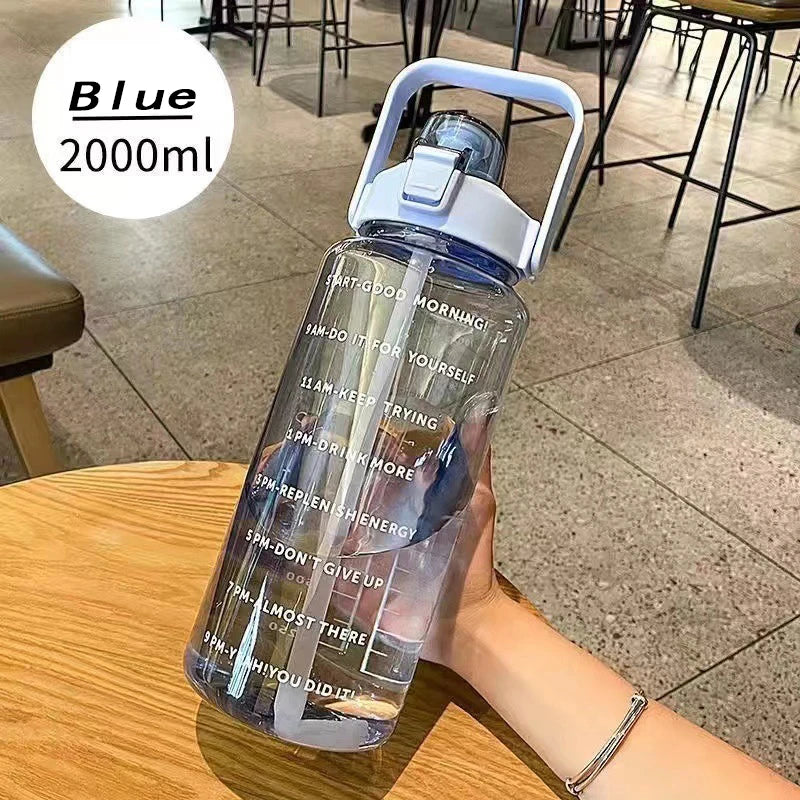 🚰💪 2L Sports Water Bottle – With Straw & Time Marker for Hydration! 🕒🏋️‍♀️