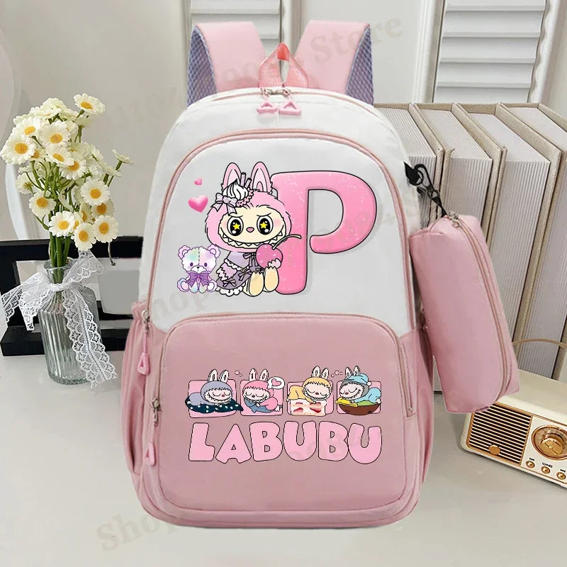 🎓 Large Anime School Backpack + Pencil Case 🖊️ | Cartoon A–Z Letter Design ✨