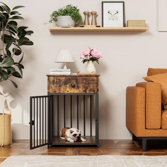 "🏠🐶 Stylish Dog Crate Furniture – Cozy Kennel + Drawer & Table in One! 🐾🛋️✨"