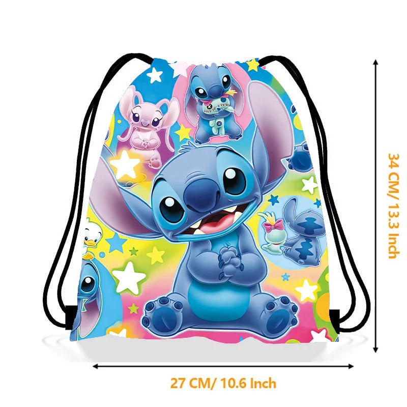 🎒💙 Disney Stitch Fabric Drawstring Bag – Cute Cartoon Design 🎁🌺