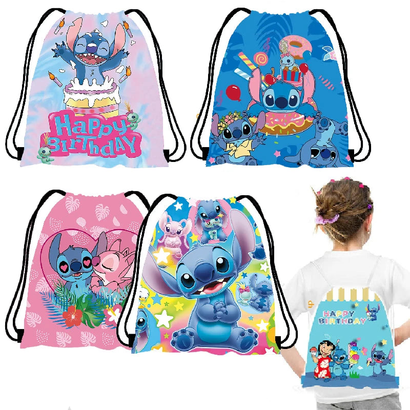 🎒💙 Disney Stitch Fabric Drawstring Bag – Cute Cartoon Design 🎁🌺