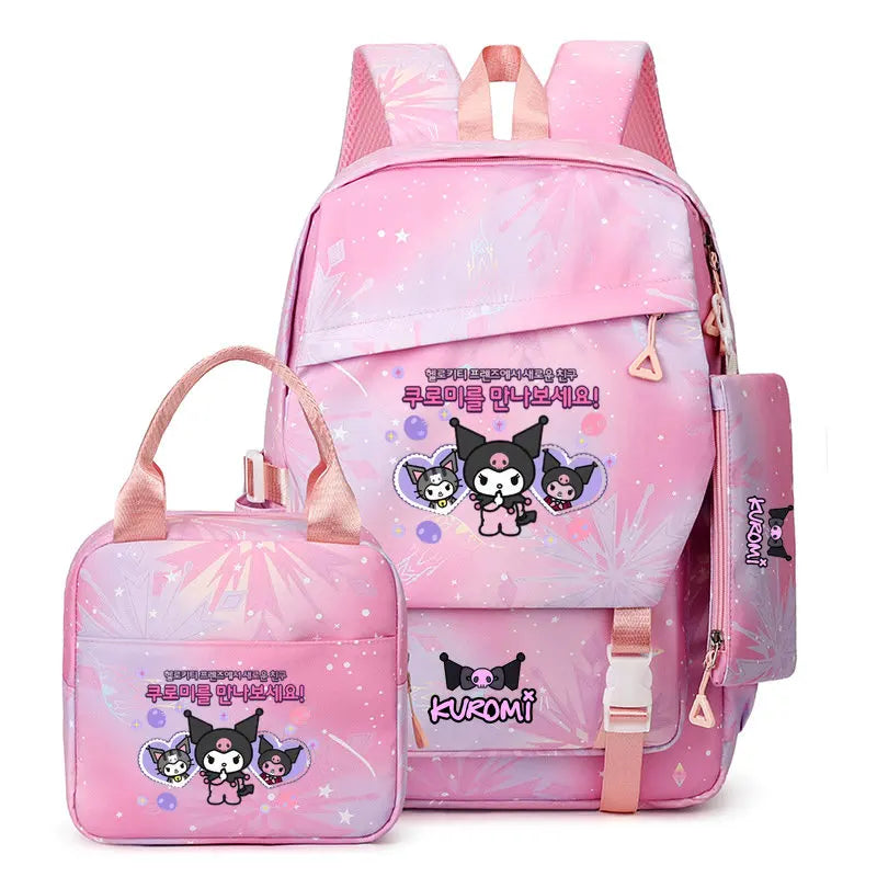 🎒🌈 Kuromi Colorful Bag Set – 3-Piece Complete for School & Everyday Use! 🎀🍱