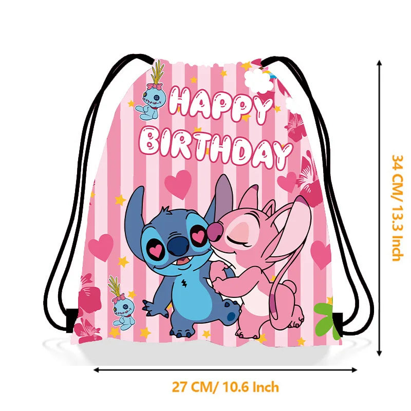 🎒💙 Disney Stitch Fabric Drawstring Bag – Cute Cartoon Design 🎁🌺
