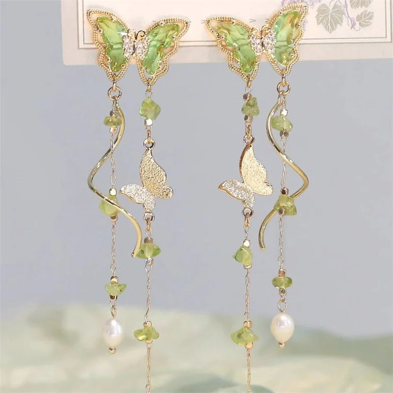 🔥💎 BUTTERFLY DROP EARRINGS - RED ZIRCON GLAM! 💎🔥