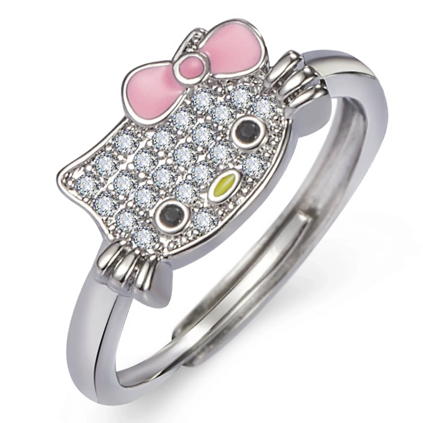 💖 Kawaii Hello Kitty & Kuromi Ring 💍 Adjustable Couple Silver Ring 🎁 Cute Anime Gift for Kids