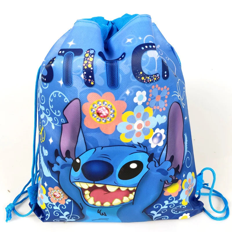🎒💙 Disney Stitch Fabric Drawstring Bag – Cute Cartoon Design 🎁🌺