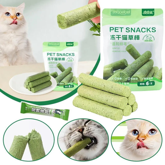 🌿🐱 Freeze-Dried Cat Grass Sticks – Healthy, Gentle Grooming & Tasty Treats! 🐾✨