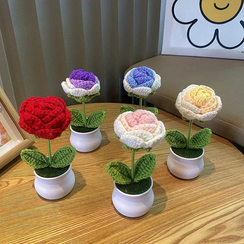🌹 DIY Handwoven Mini Potted Rose – Bloom Forever in Wool!