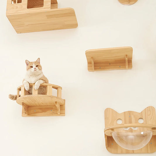 🐱🪵 Wall-Mounted Cat Shelves – Climbing Tree & Hammock!