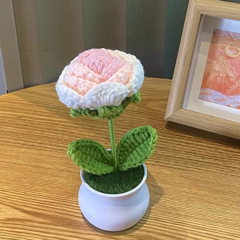 🌹 DIY Handwoven Mini Potted Rose – Bloom Forever in Wool!