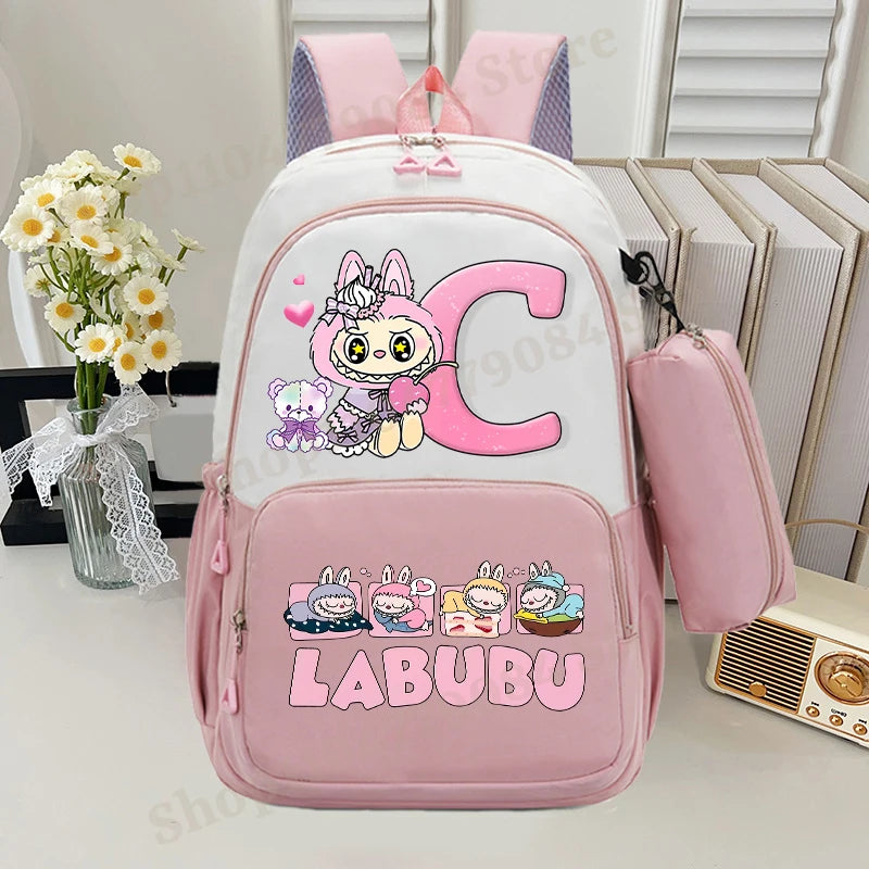 🎓 Large Anime School Backpack + Pencil Case 🖊️ | Cartoon A–Z Letter Design ✨