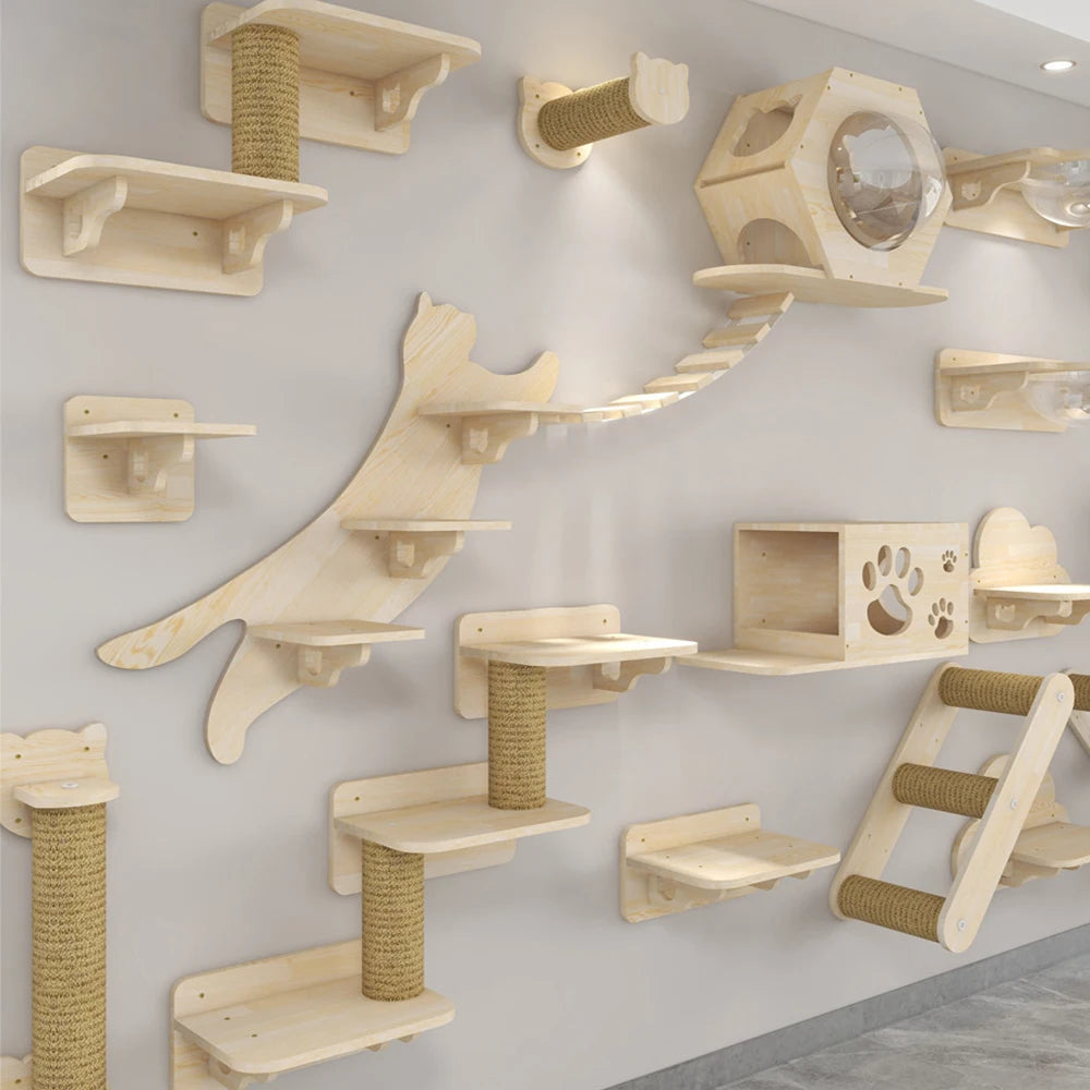 🐱🧗 Wall Cat Tree – Shelf, Hammock & Climbing Post!