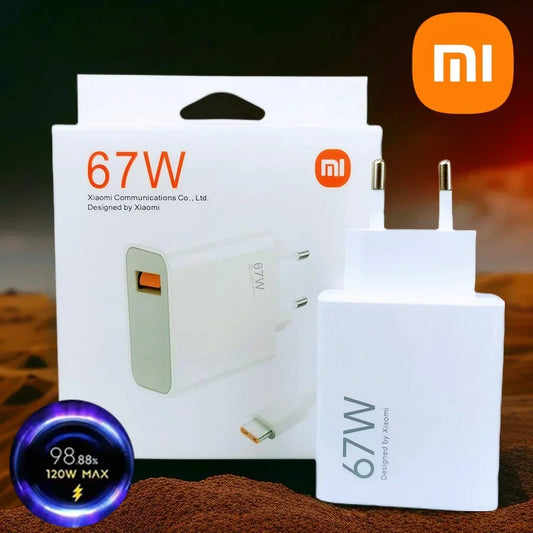 🔌 Xiaomi 67W Turbo Charger Original – Fast EU/US Plug + Type-C Cable