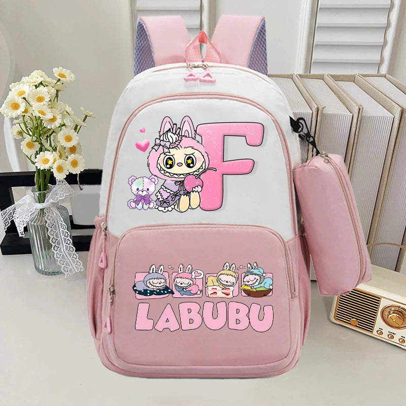 🎓 Large Anime School Backpack + Pencil Case 🖊️ | Cartoon A–Z Letter Design ✨