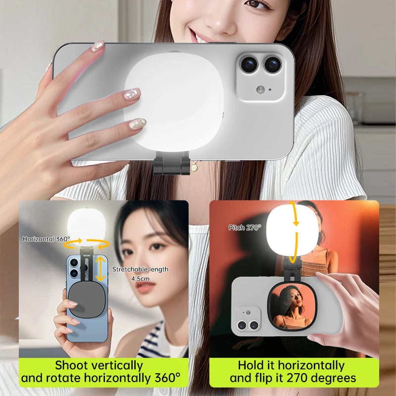 Magnetic multi-functional mobile phone selfie mirror mini fill light dual-colour adjustable reversible fill light bracket