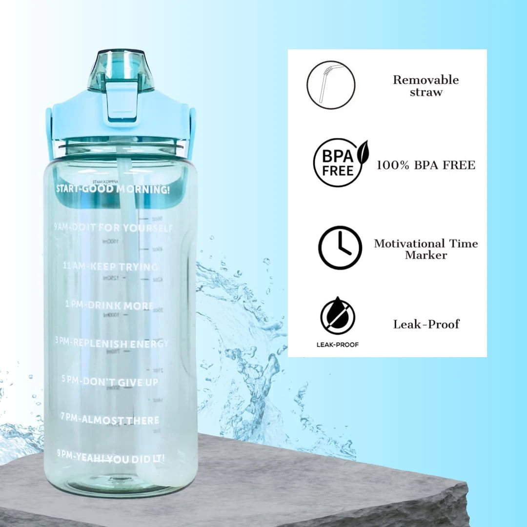🚰💪 2L Sports Water Bottle – With Straw & Time Marker for Hydration! 🕒🏋️‍♀️