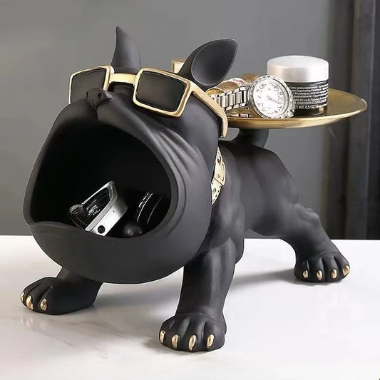 🐶✨ 30cm Bulldog Storage Box 🏠 Resin Dog Statue 🐾 Cute Home Decor Figurine! 🐕🎁