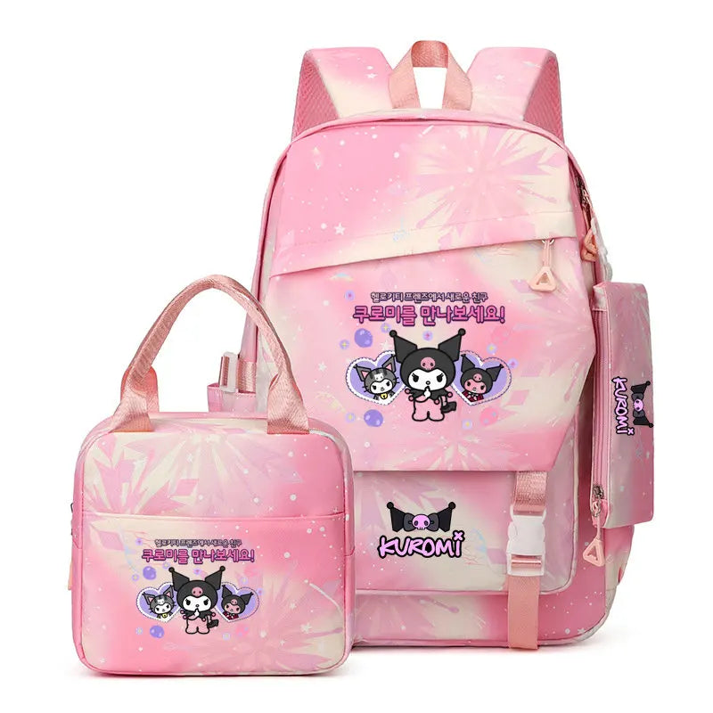 🎒🌈 Kuromi Colorful Bag Set – 3-Piece Complete for School & Everyday Use! 🎀🍱