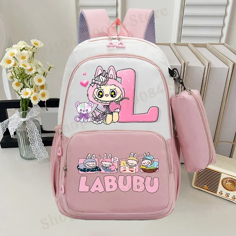 🎓 Large Anime School Backpack + Pencil Case 🖊️ | Cartoon A–Z Letter Design ✨
