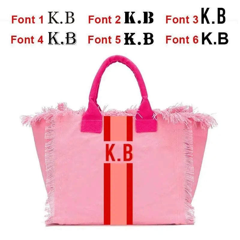 👜🌞 Summer American-Style Stripe Tote | Women’s Canvas Handbag with Tassel – Customizable Letters, Perfect for Beach & Wedding Gift