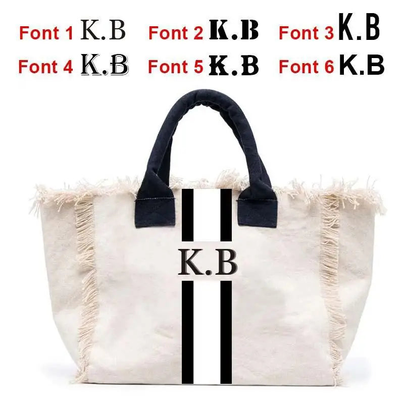 👜🌞 Summer American-Style Stripe Tote | Women’s Canvas Handbag with Tassel – Customizable Letters, Perfect for Beach & Wedding Gift