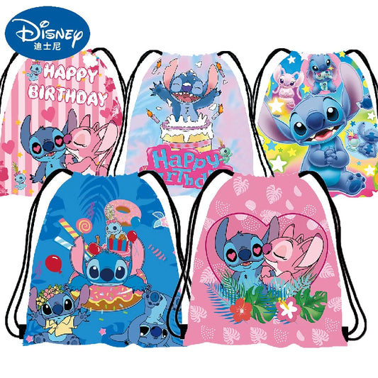 🎒💙 Disney Stitch Fabric Drawstring Bag – Cute Cartoon Design 🎁🌺