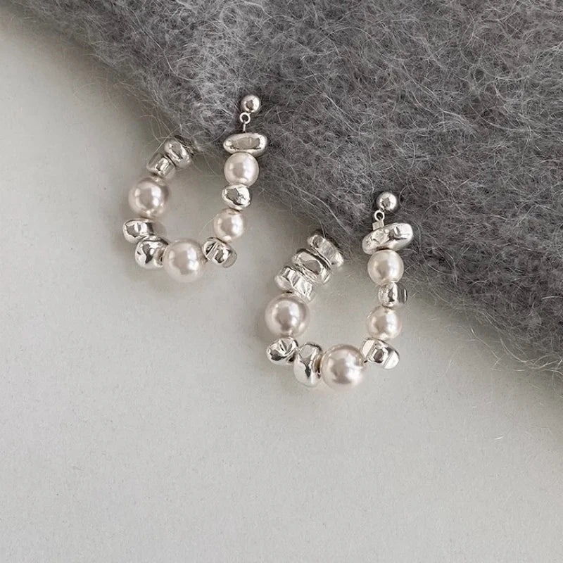 🔮 Silvery Broken Pearl Dangle Earrings – Art Meets Avant-Garde!